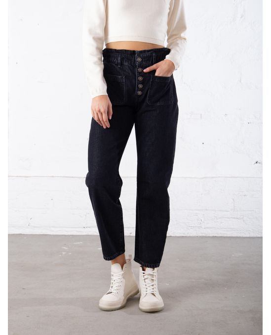 Jean Paper Bag de abotonadura frontal