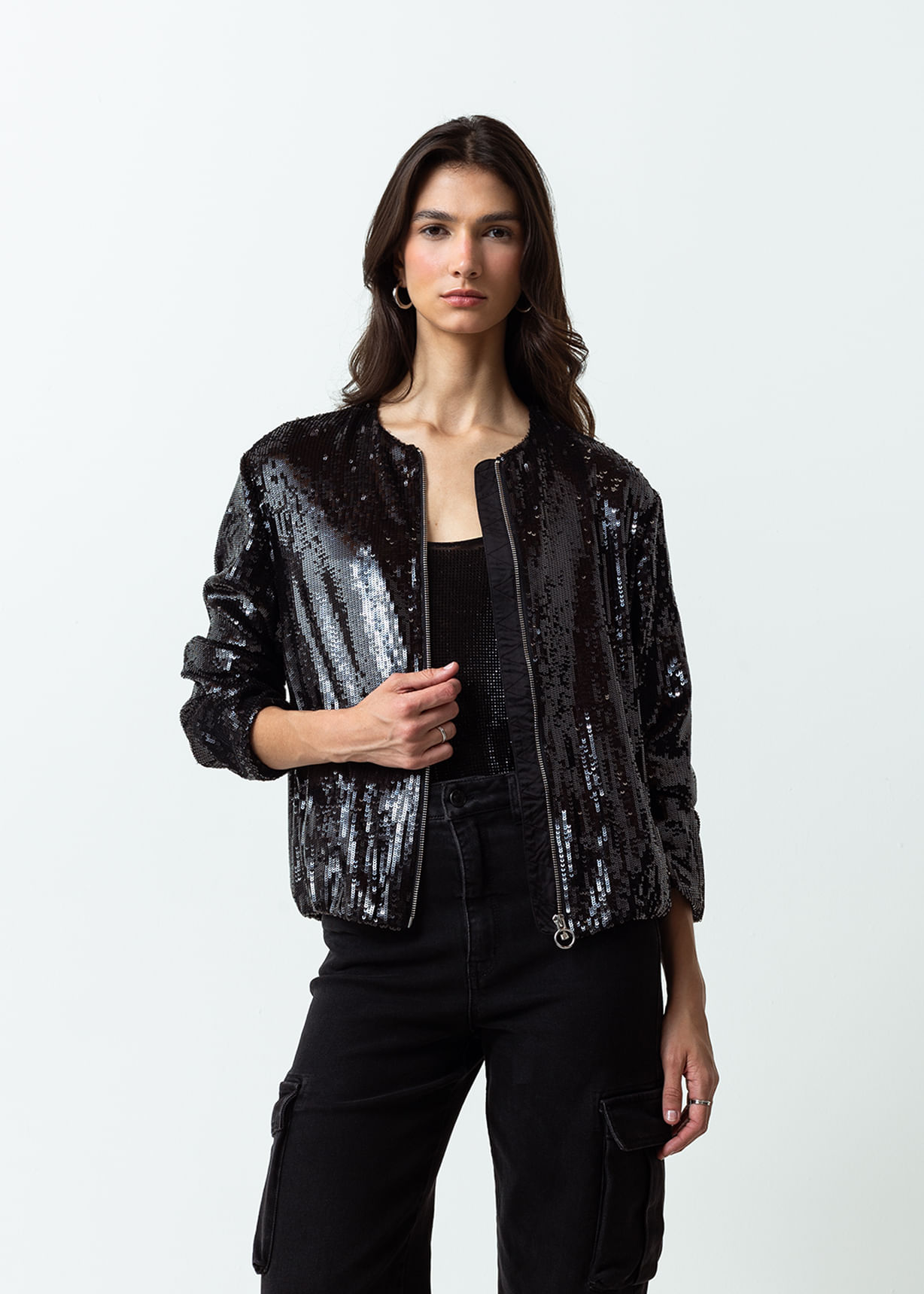 Chaqueta en tela de lentejuelas