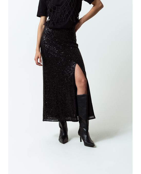 Falda en tela de lentejuelas brillantes