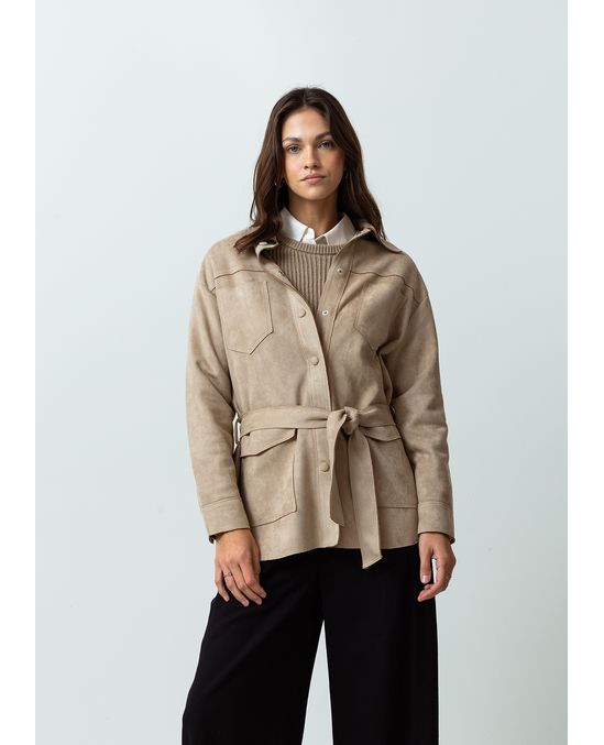 Chaqueta tipo abrigo en gamuza