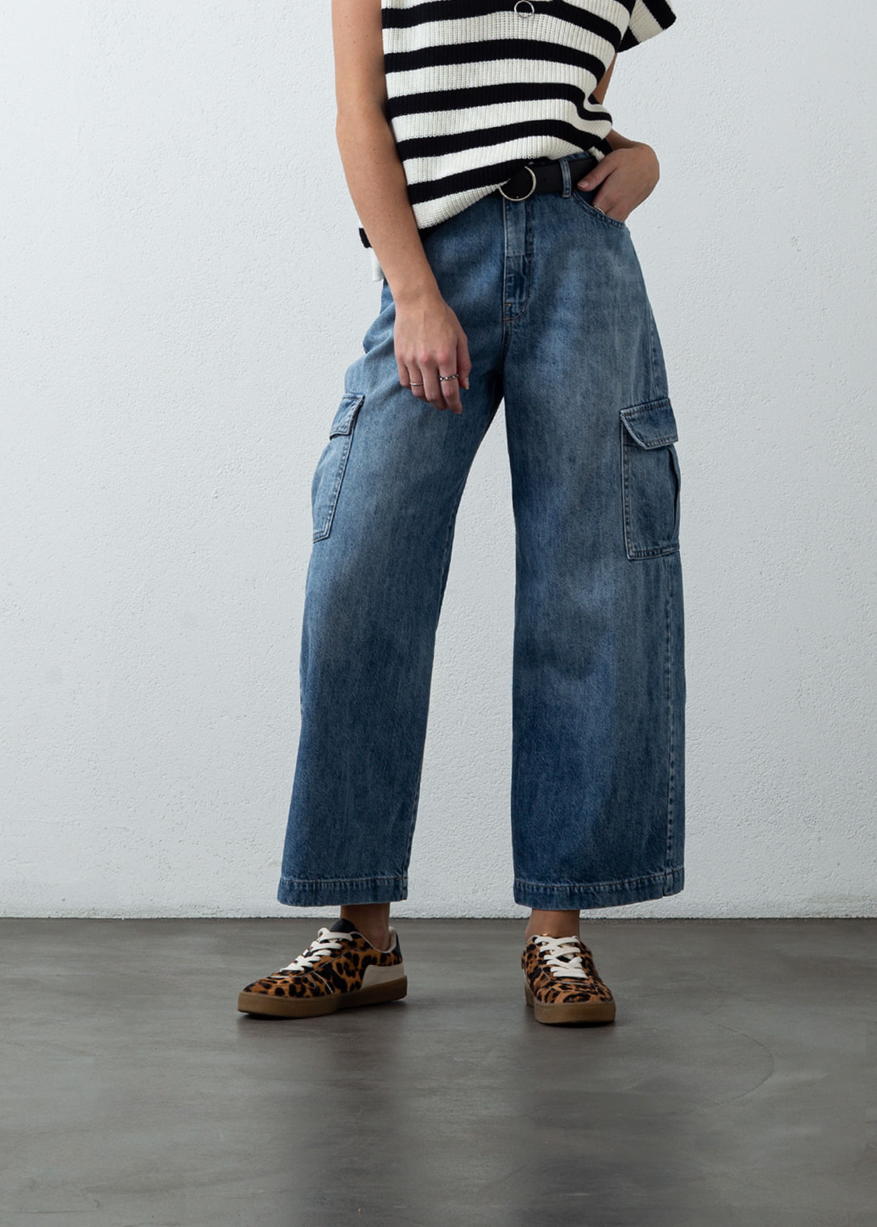 Jean Wide Leg cropped de tiro súper alto