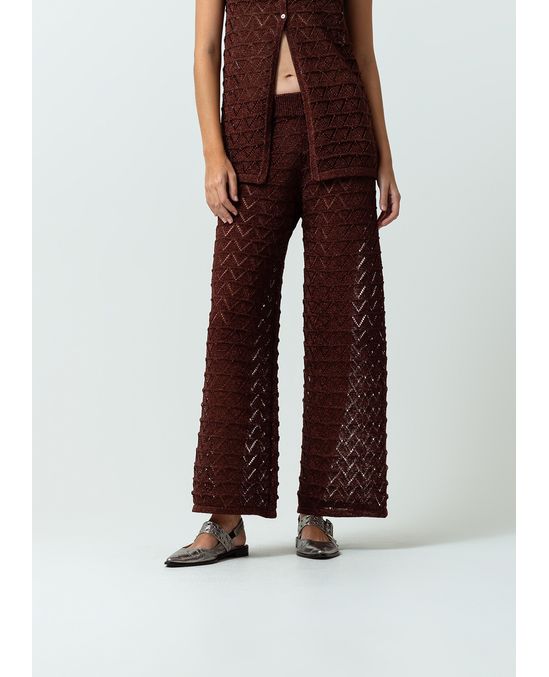 Pantalón tejido Palazzo tiro medio con efecto brillo