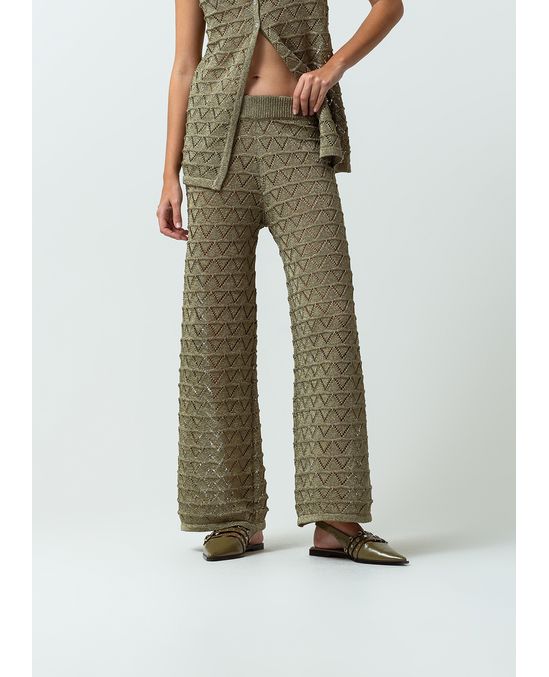 Pantalón tejido Palazzo tiro medio con efecto brillo