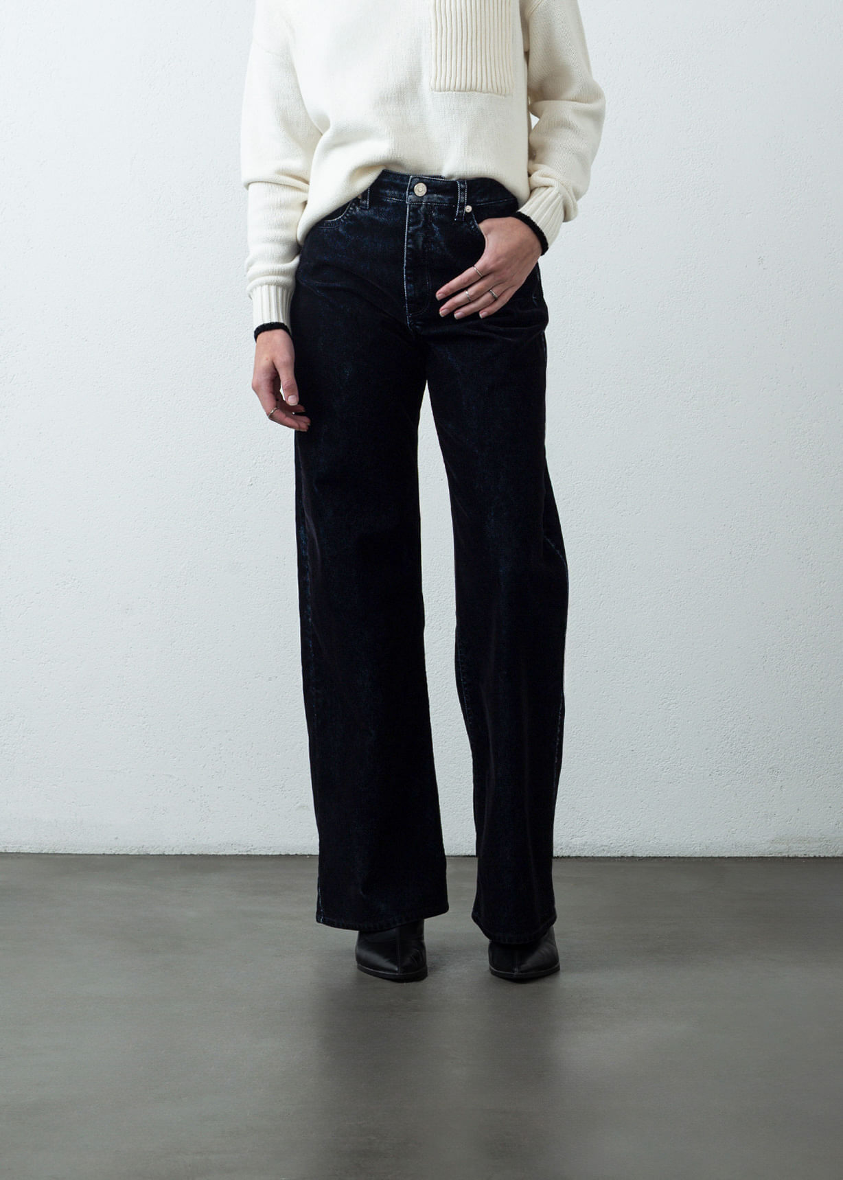 Jean Wide Leg Long tiro súper alto tono oscuro