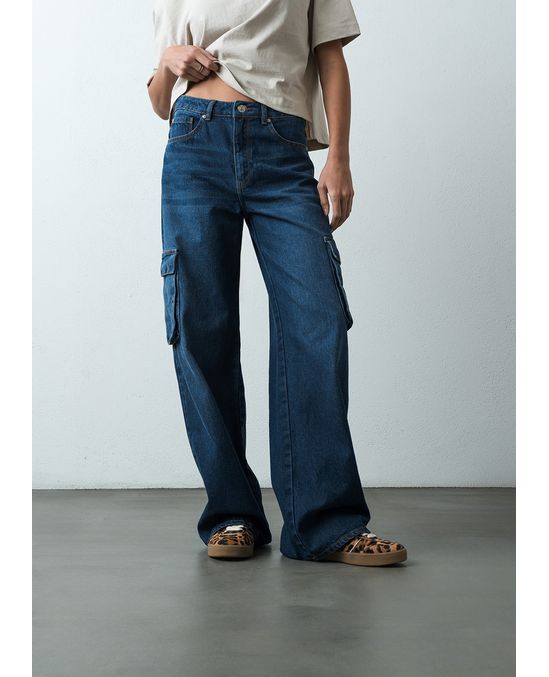 Jean Wide Leg tiro medio tipo cargo