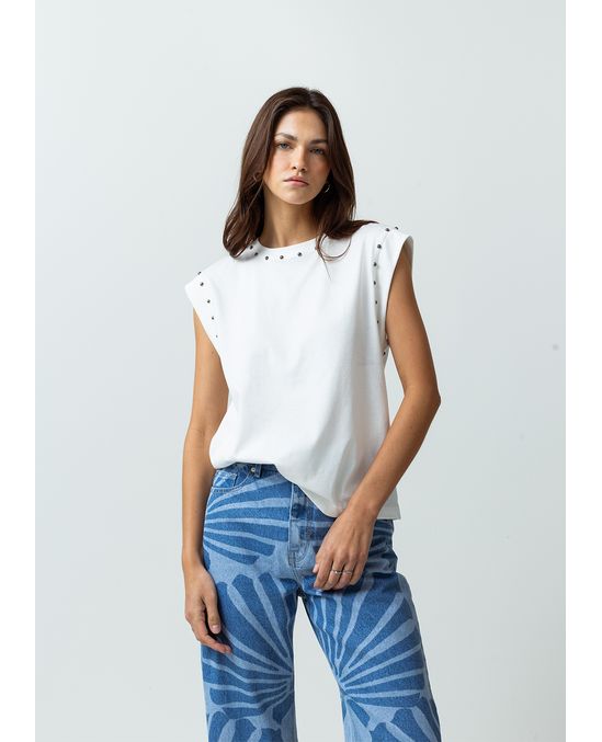 Camiseta manga sisa rodada con apliques