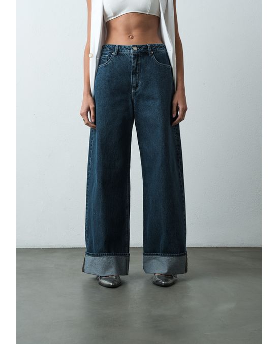 Jean Wide Leg Long tiro alto tono oscuro