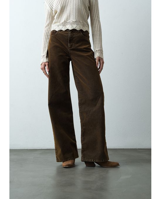 Jean Wide Leg tiro alto tono café