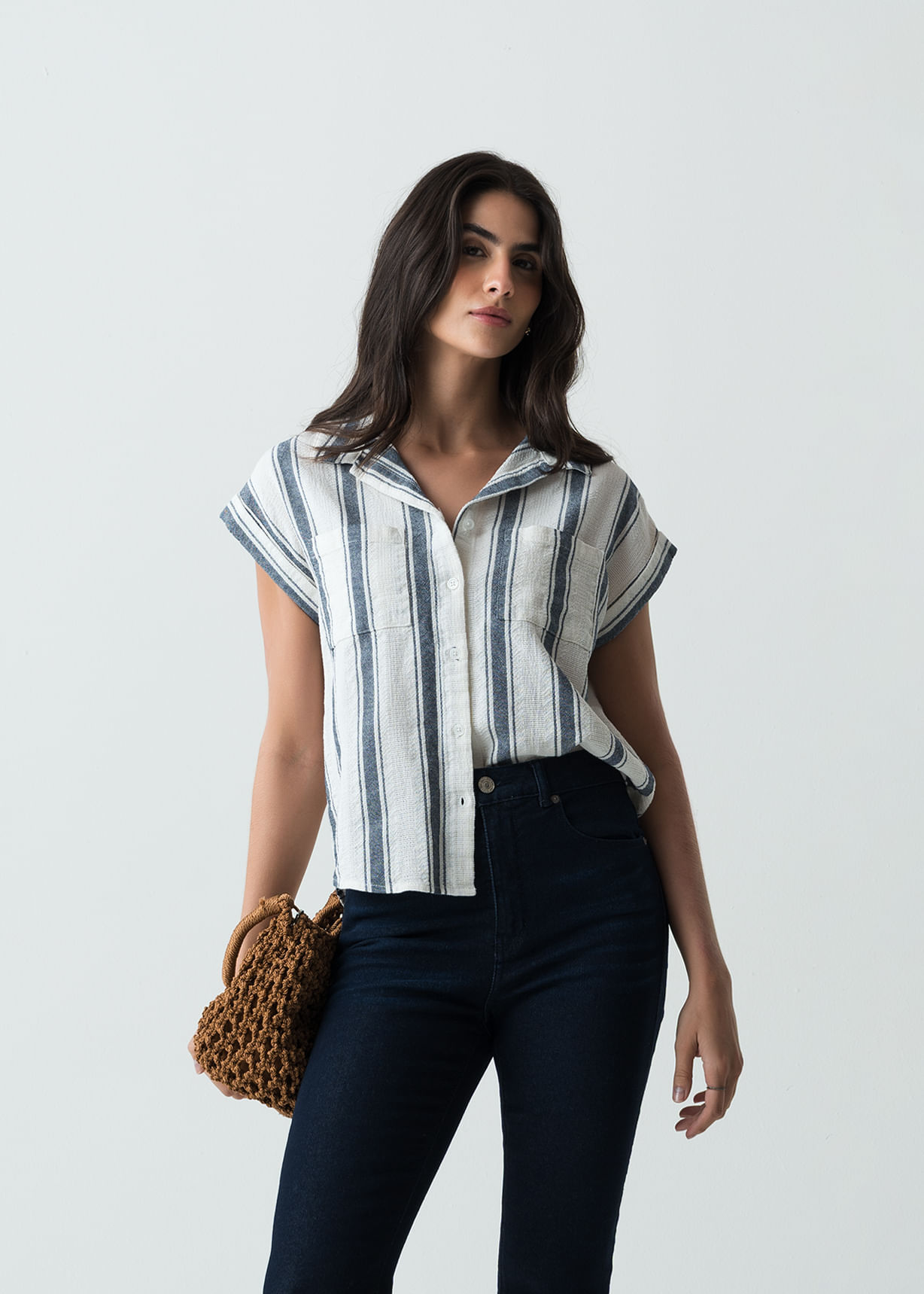 Camisa manga corta rodada a rayas