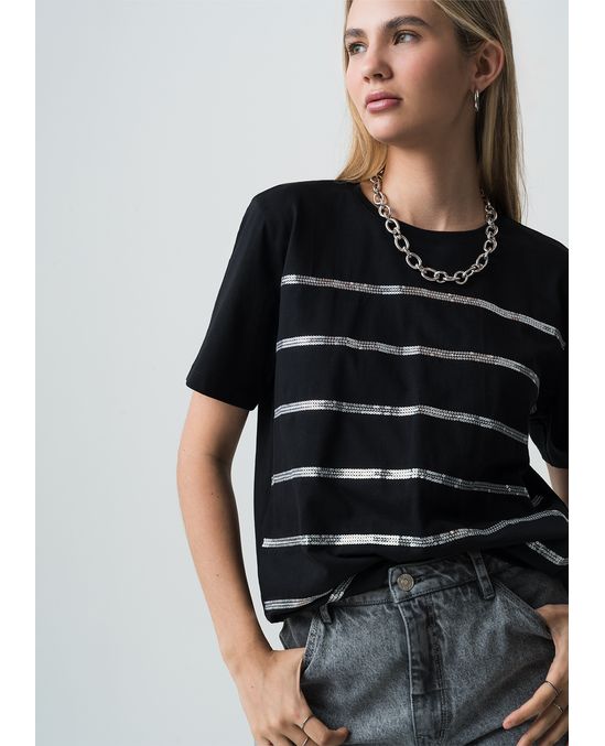 Camiseta manga corta con lentejuelas en frente