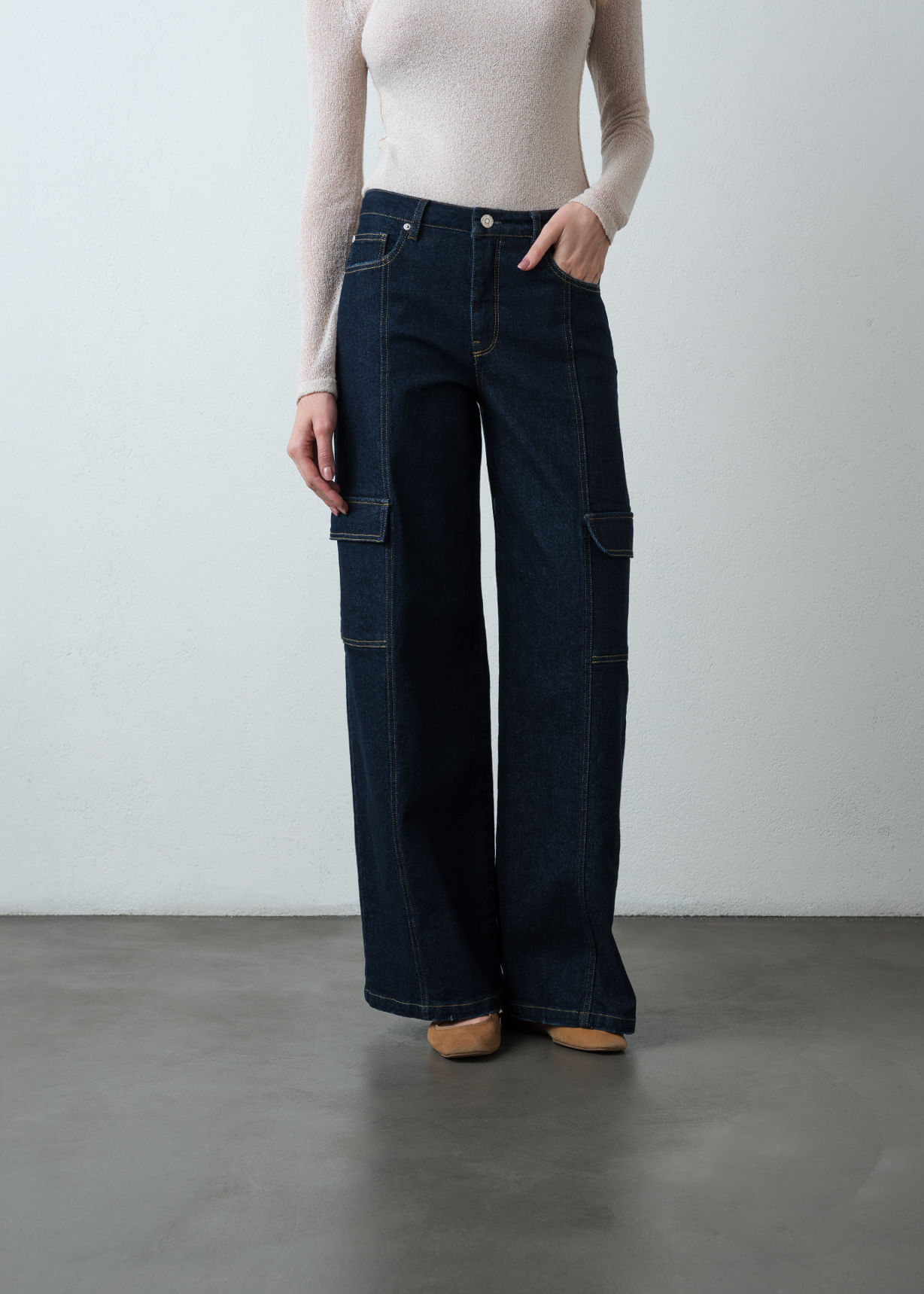 Jean Wide Leg Long tono oscuro