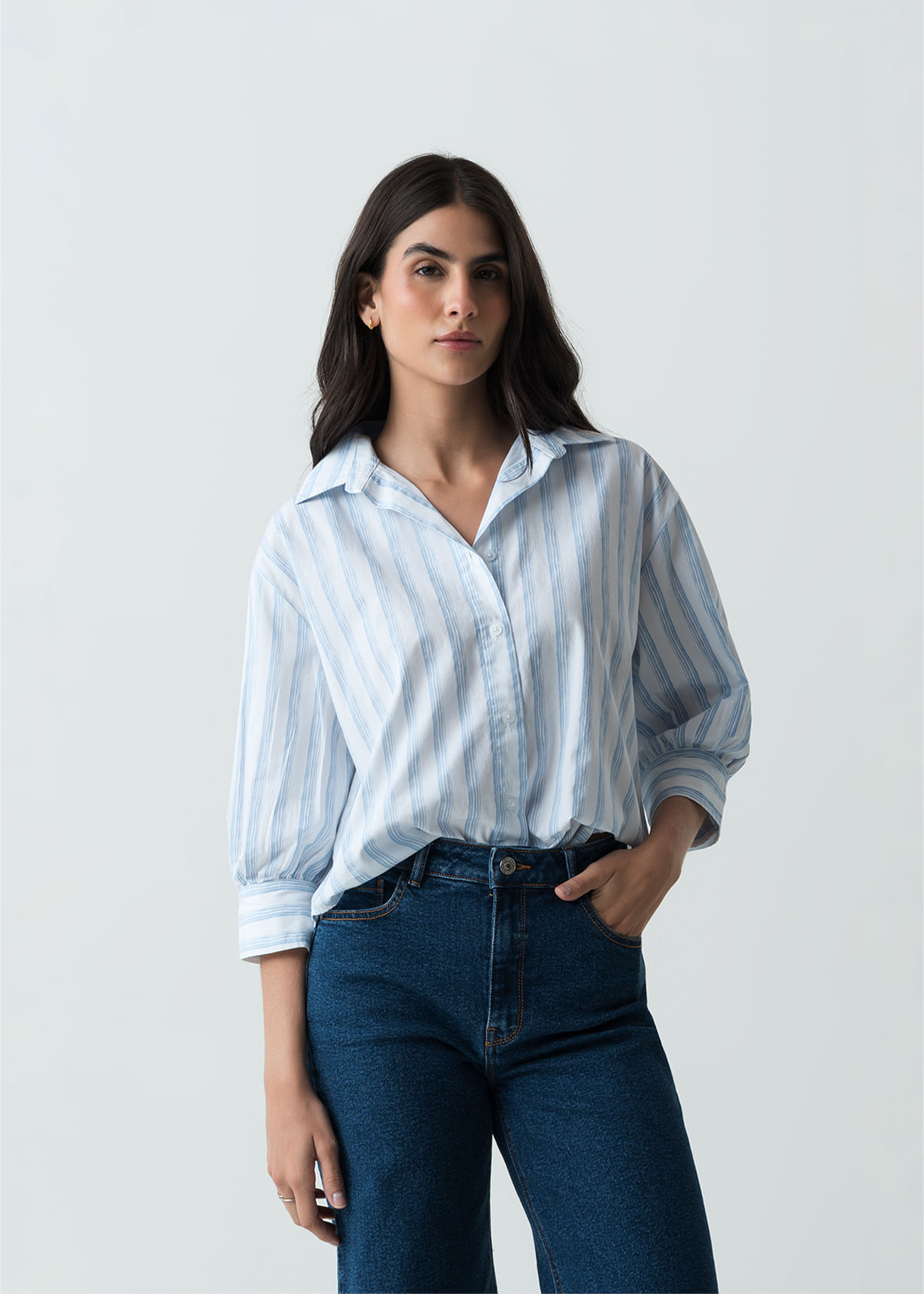 Camisa manga 3/4 de diseño a rayas