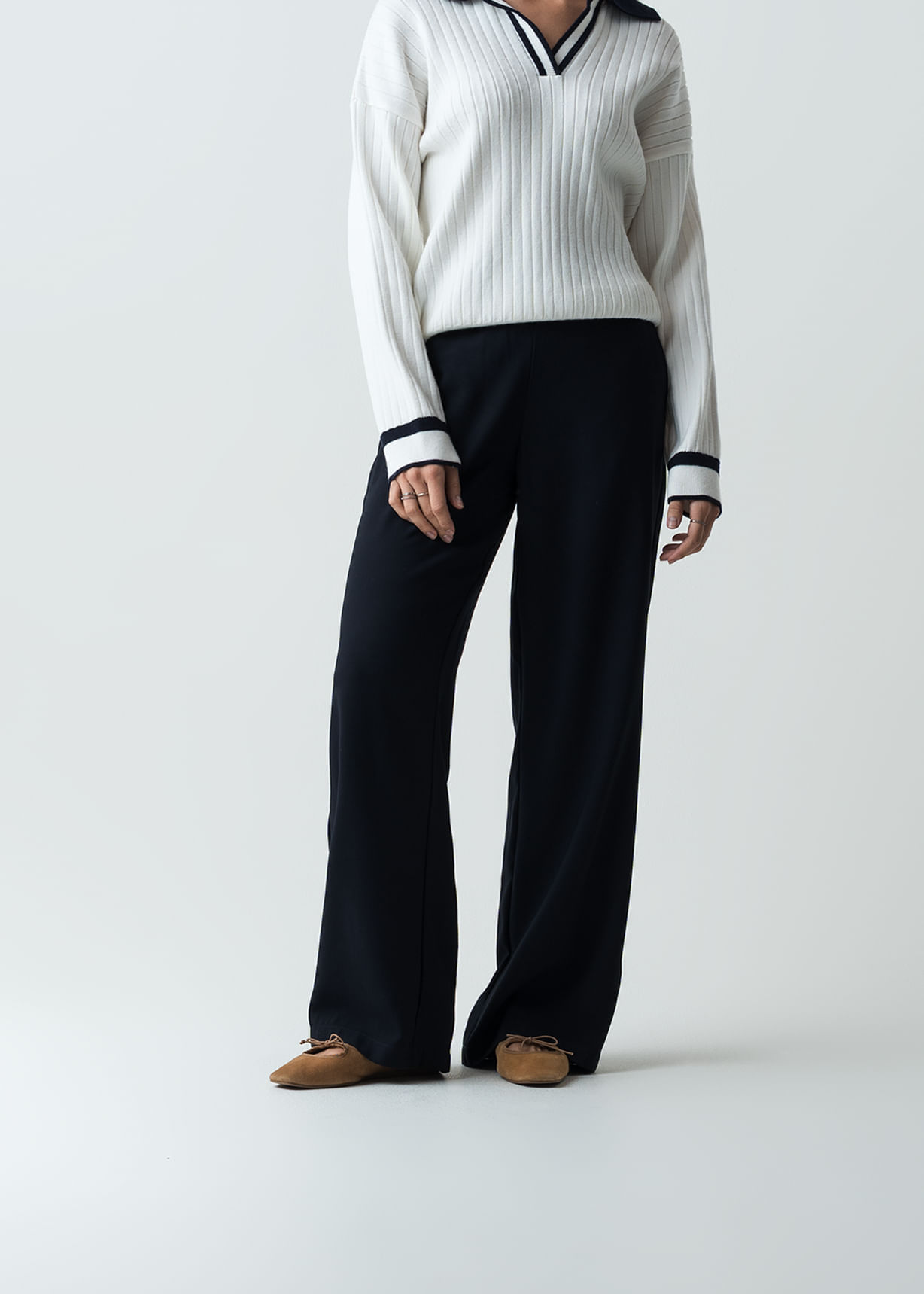 Pantalón Wide Leg tiro alto con elástico en posterior