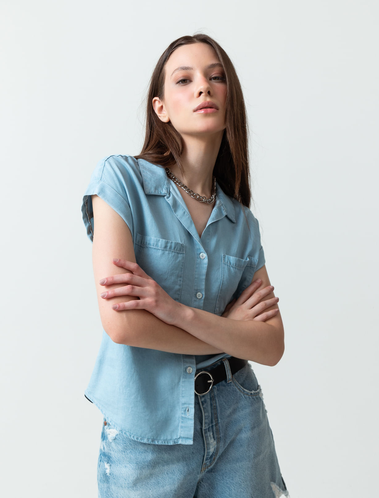 Camisa manga corta tipo denim