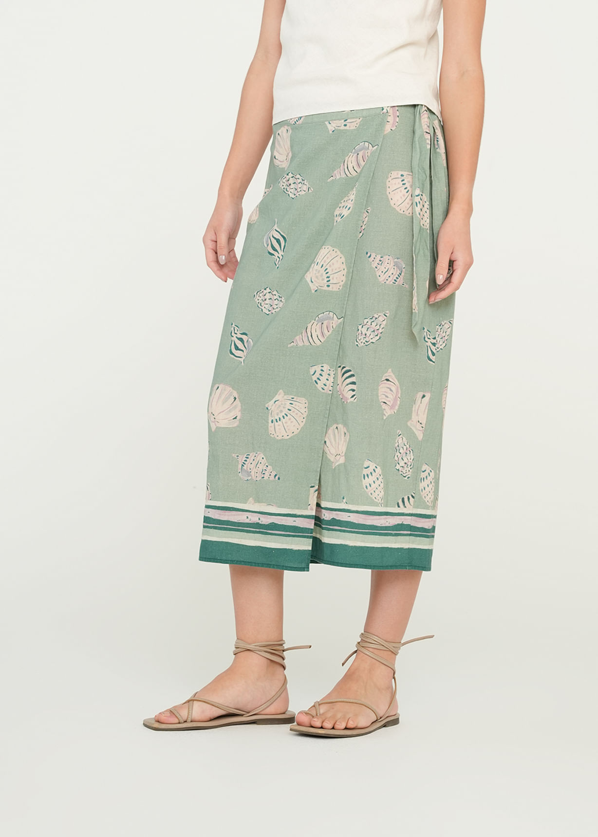 Falda midi con estampado marino