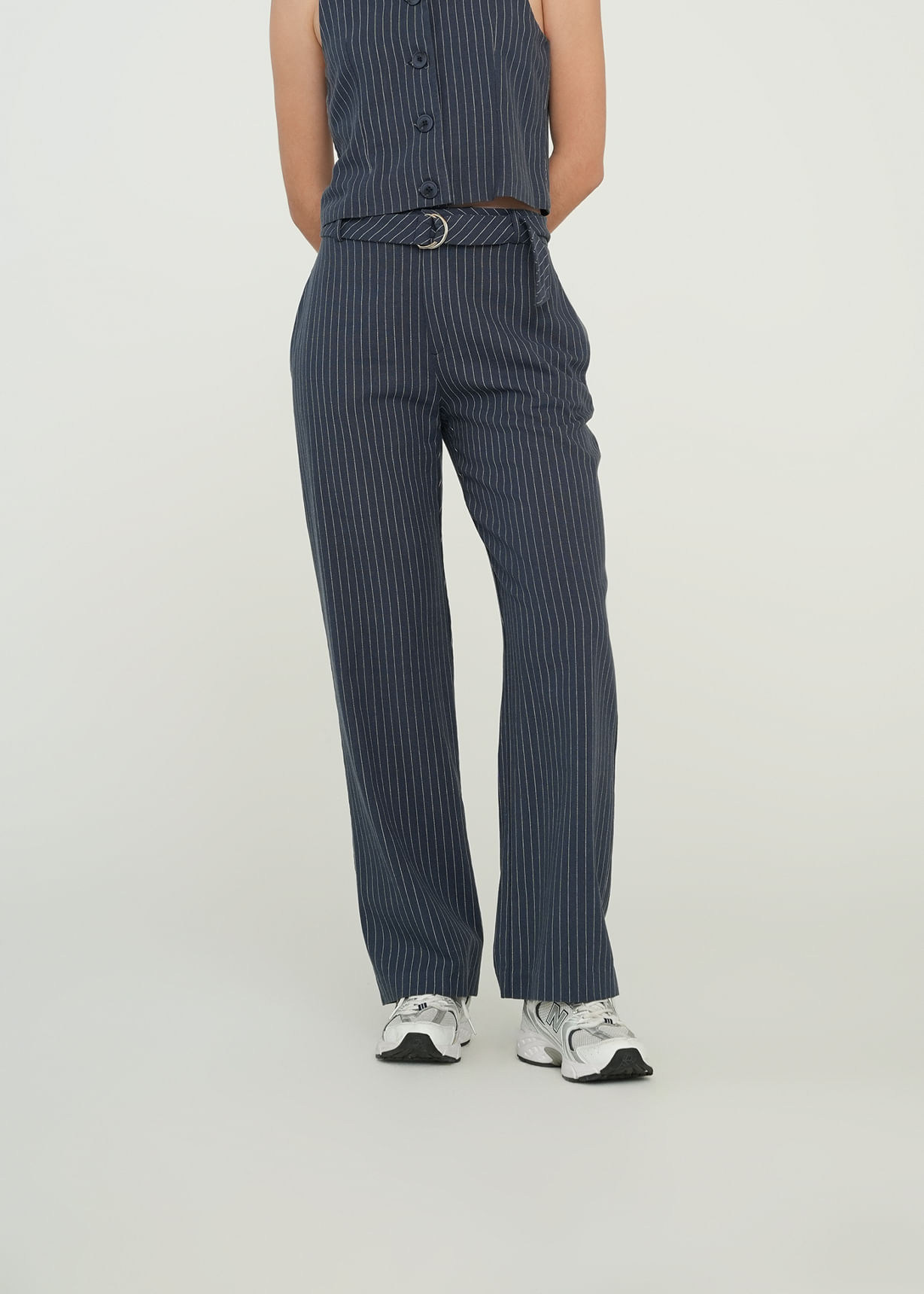 Pantalón Straight tiro alto a rayas