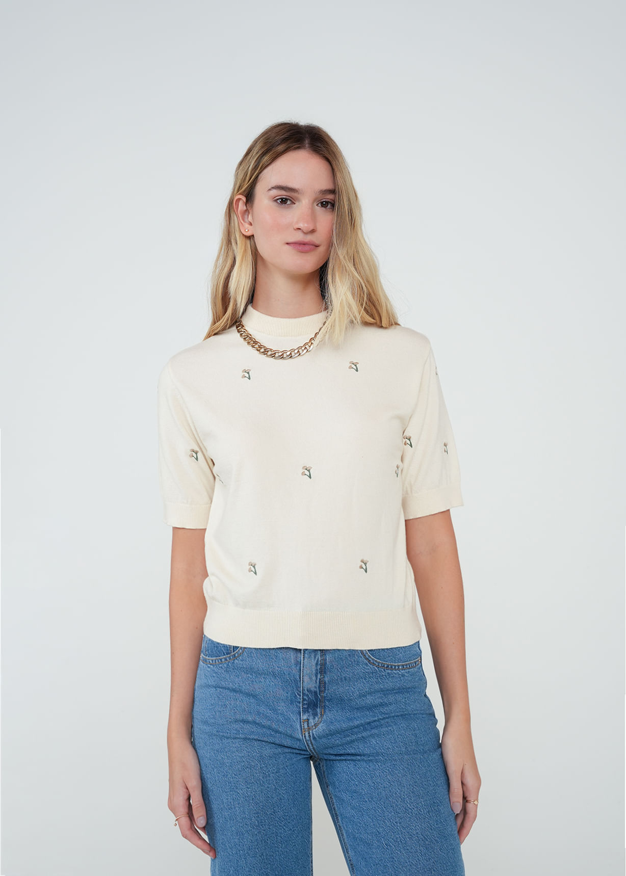 Camiseta tejida con mini flores